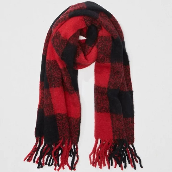 American Eagle AEO Buffalo Check Plaid Blanket Scarf Fringe - Picture 1 of 7